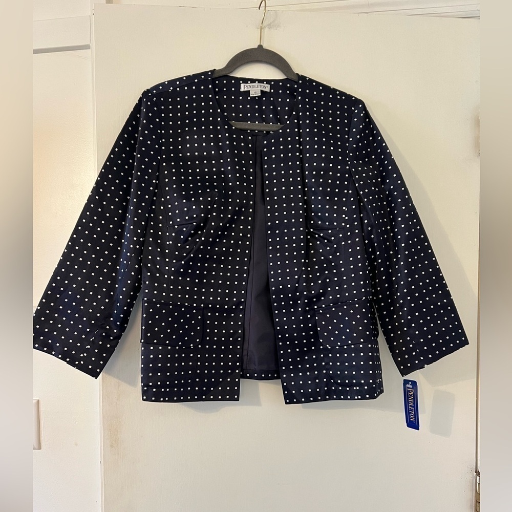 NWT PENDLETON Women's Navy Polka Dot Jacket SIZE 12 silk/cotton blend (J100)